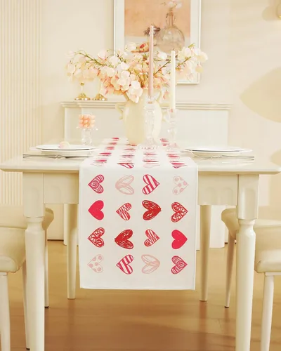 Miniatura 22 de Camino de mesa para el día de San Valentín, decoración del día de San Valentín, 70 pulgadas de largo, bordado rojo y rosa, camino de mesa de corazón