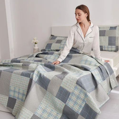Miniatura 3 de Jarson Juego de edredón a cuadros de 3 piezas tamaño Full/Queen, juego de ropa de cama ligera y suave de verano, colcha reversible