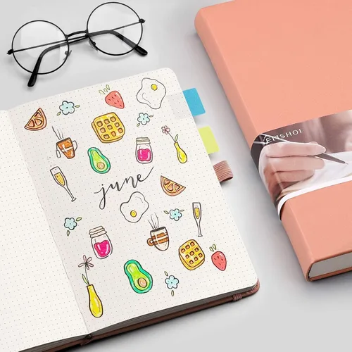 Miniatura 6 de EMSHOI - Cuaderno de puntos, 256 páginas A5, cuadrícula de puntos, papel grueso de 3.54 oz/y², 16 páginas perforadas, piel sintética suave, bolsillo