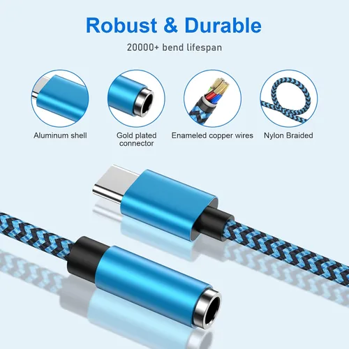 Miniatura 6 de Adaptador USB tipo C a conector de auriculares de 0.138 in, paquete de 2 cables USB C a Aux hembra de audio compatible con Samsung Galaxy A54 A37