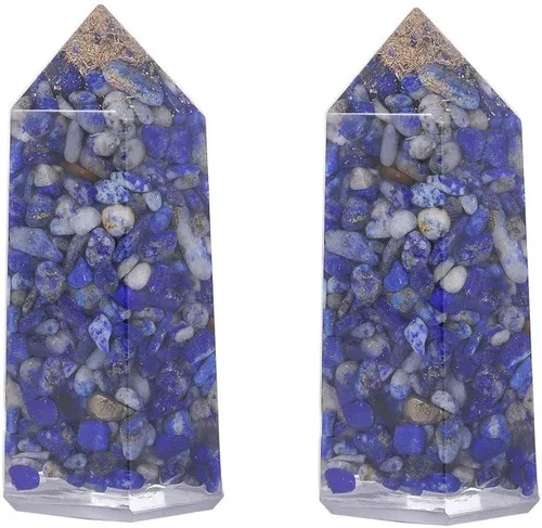 Rockcloud Paquete de 2 puntas de varita de cristal curativo, 6 piedras de prisma facetadas para terapia de meditación de 2 pulgadas, piedra de Azul