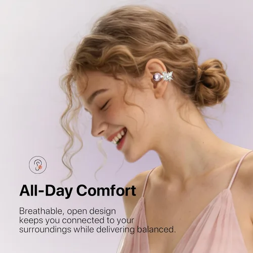 Miniatura 4 de Auriculares inalámbricos con clip de oreja abierta Bluetooth 6.0, estuche compacto de polvo con pantalla LED y espejo, clips de oreja de mariposa