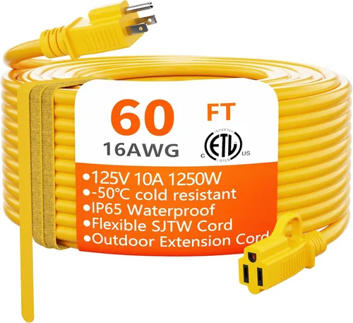 Miniatura 51 de HUANCHAIN Cable de extensión para interiores y exteriores, 50 pies, impermeable, calibre 16/3, flexible, resistente, cable de extensión para Amarillo