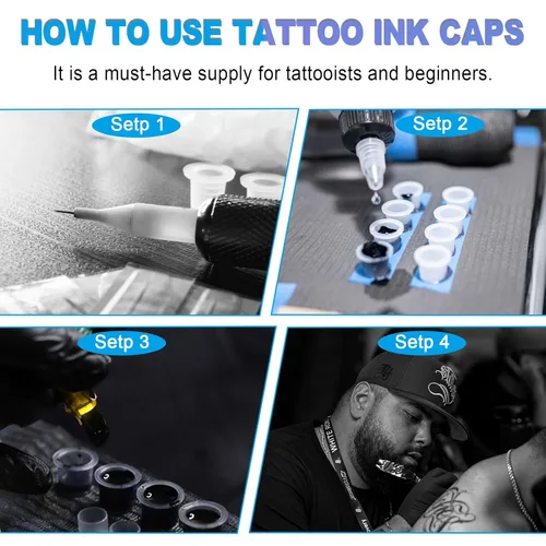 Miniatura 6 de Emalla Kit de tapa de tinta de tatuaje, 300 tapas de tinta mixtas para tatuajes, 100 pequeñas, 100 medianas, 100 vasos de tinta de tatuaje grandes