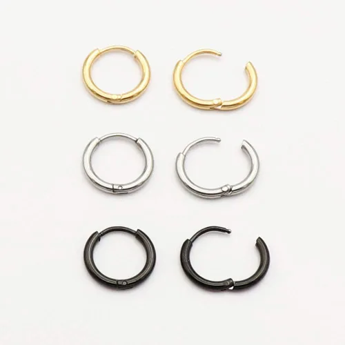 Miniatura 2 de Aretes de aro pequeños sleeper unisex chapados en oro real de 18K de acero quirúrgico, anillo para la nariz, anillo de septum, anillo de hélice