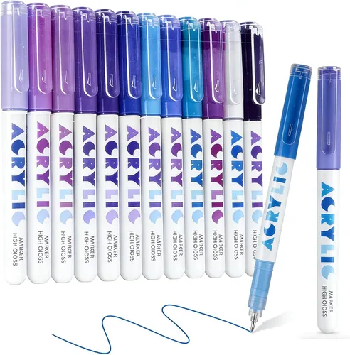 Miniatura 10 de kander Bolígrafos de gel acrílico, 12 colores resaltadores de tinta de gel acrílica con punta de bala, cobertura fuerte, gran capacidad de tinta