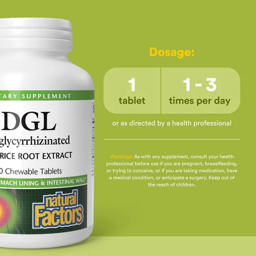 Miniatura 3 de Natural Factors DGL Masticable - Suplemento de apoyo digestivo con extracto de raíz de regaliz - Tabletas masticables que apoyan el revestimiento