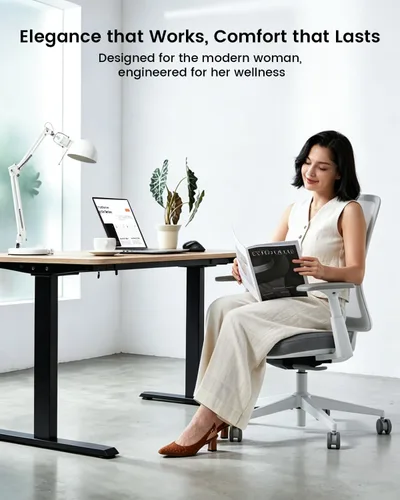 Miniatura 4 de ProtoArc Silla de oficina ergonómica – Silla de malla flexible para mujer, asiento deslizante de espuma, reclinable de 125°, sillas de escritorio