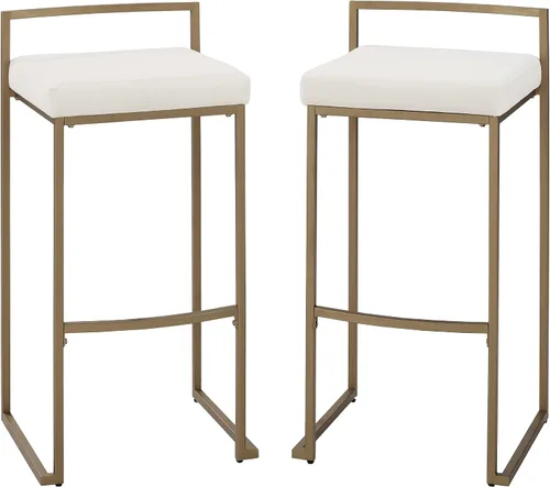 Miniatura 13 de Crosley Furniture Harlowe - Juego de 2 taburetes de bar tapizados con altura de mostrador, cocina y comedor, crema y dorado