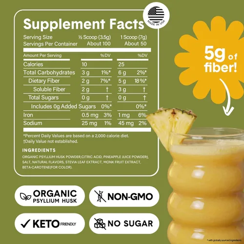 Miniatura 6 de Bellway Polvo súper fibra + fruta, sin azúcar, suplemento de fibra en polvo de cáscara de psyllium orgánico para regularidad, alivio de la hinchazón