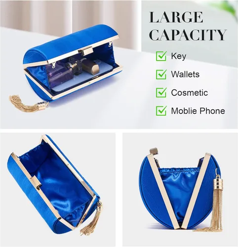 Miniatura 3 de WEIMZC Bolso de mano para mujer, bolso de noche con flecos, bolso de noche para fiesta, boda, bolso de mano con cadena, bolso cruzado