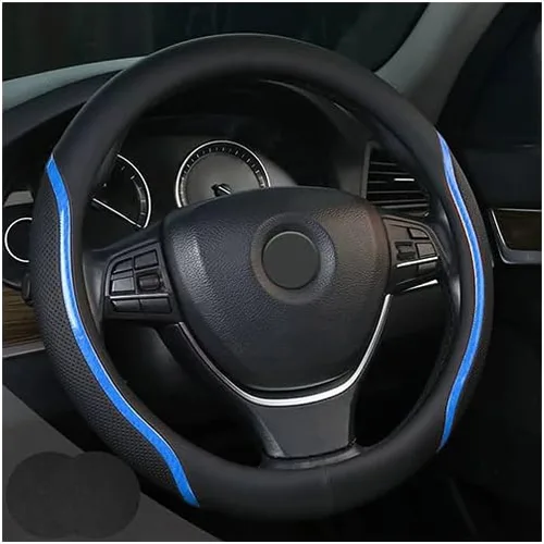 Funda para Volante Muamos Azul, Fundas de Volante de Fibra de Carbono para Coche con Reposamuñecas Universales de 36.8-38 cm, Juego de Accesorios de