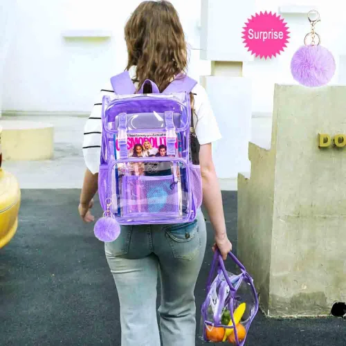 Miniatura 17 de Mochila transparente, aprobada por el estadio, para niñas y niños, mochila transparente de PVC resistente para mujeres y hombres