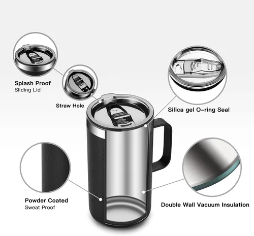 Miniatura 6 de KXIAOCHEN - Taza de café aislada de 20 onzas con tapa, taza de café de acero inoxidable, vaso de café de doble pared con aislamiento al vacío