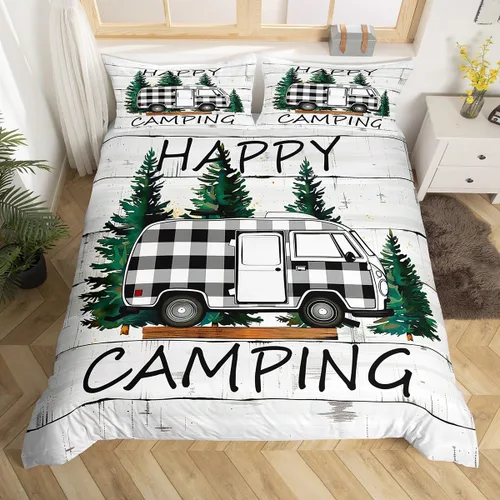 Miniatura 15 de Juego de funda de edredón con reglas de campamento, tamaño Queen para niños, funda de edredón rústica para campamento (sin edredón), funda de Multi