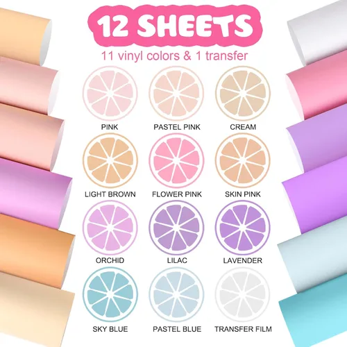 Miniatura 3 de WRAPXPERT Vinilo permanente pastel – Paquete de 12 hojas de 12 x 12 pulgadas, hojas de vinilo mate bohemio para manualidades, colores pastel