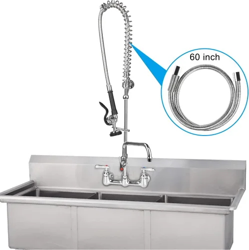 Miniatura 8 de Kit de reemplazo de manguera de rociador de preenjuague comercial para grifo de fregadero de cocina, 60 pulgadas flexible de acero inoxidable