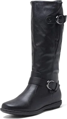 DREAM PAIRS - Botas de invierno altas hasta la rodilla con forro de piel sintética para mujer