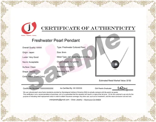 Miniatura 5 de Collar con colgante de perlas cultivadas de agua dulce japonesa AAAA de 0.276-0.394 in, colgante negro flotante con engaste de plata de ley y cadena
