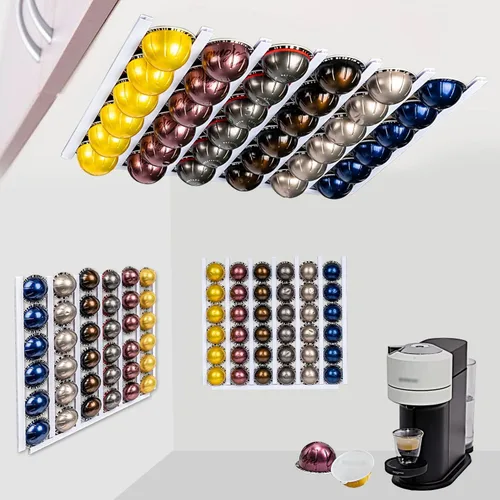 Nespresso - Soporte para cápsulas de café, organizador de tazas K, accesorios de barra de café, organizador de montaje en pared debajo del gabinete