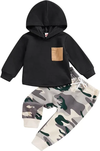 Miniatura 78 de Ropa de bebé niño 3 6 9 12 18 24M 3T Conjunto de pantalones con capucha patchwork sudadera con capucha pantalones de rayas traje de otoño invierno