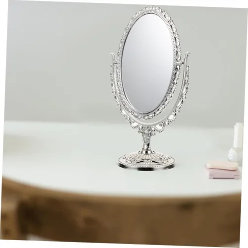 Miniatura 9 de Homoyoyo Espejo de baño, espejo cosmético vintage, espejo de maquillaje de estilo europeo, espejo ovalado retro de doble cara, espejo giratorio