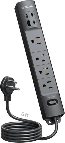 Miniatura 10 de TROND - Tira de alimentación de enchufe plano con cable de extensión plano USB de 10 pies, protector de sobretensión, montaje en pared, 2 puertos