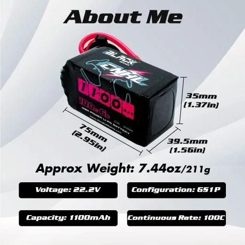 Miniatura 2 de CNHL 6S Lipo Batería 1100mAh 100C 22.2V Lipo Batería con XT60 Plug para FPV RC Racing Drone Quadcopter Avión Helicóptero (2 PCS)