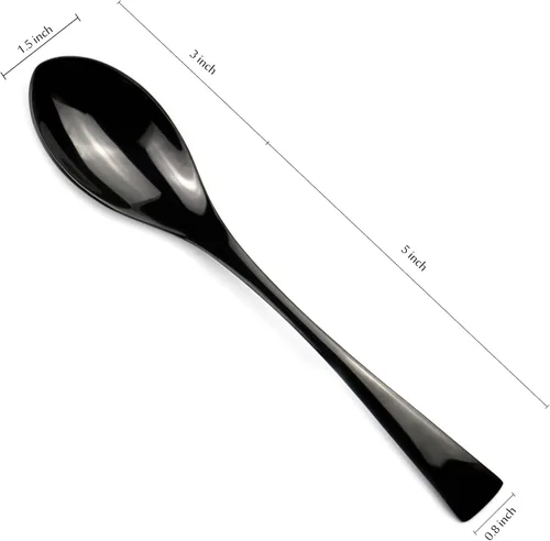 Miniatura 2 de Cuchara de postre de acero inoxidable 18/10 de 8 pulgadas, acabado de espejo, color negro, juego de 6