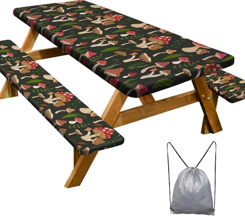 Miniatura 36 de Funda de mesa de picnic con fundas para bancos Esenciales de camping Mantel de picnic impermeable y a prueba de viento con bolsa de cordón, funda
