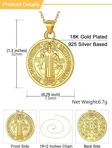 Miniatura 284 de U7 Saint Benedict/Michael Medal Necklace, 316L Stainless Steel Virgin Mary Necklace for Men Women, Bible Verse Protection Necklace Catholic