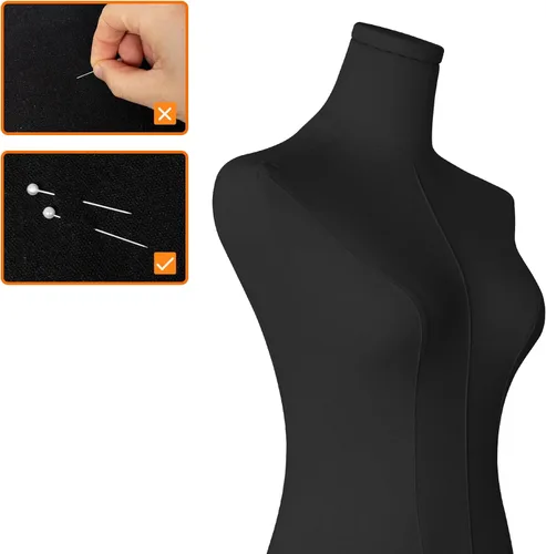 Miniatura 5 de Maniquí de forma de vestido para coser femenino de tela de lino negro con altura ajustable desmontable de 50 a 70 pulgadas, soporte de metal de alta