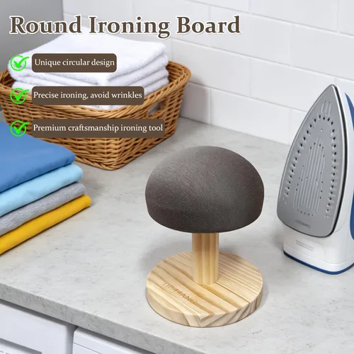 Miniatura 3 de Bra - Tabla de planchar de madera, mini taburete de almohada de manga acolchada de hierro con base redonda para mesa pequeña, almohadilla