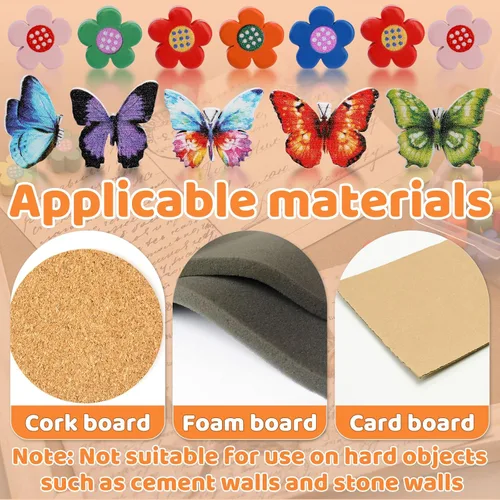 Miniatura 6 de 80 alfileres de empuje para tablero de corcho, tachuelas decorativas para el pulgar de madera, pasadores de cabeza, tachuelas de madera