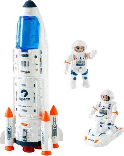 Miniatura 7 de Wbzle Rocket Ship Toy - Juego de juguetes espaciales con OVNI, avión, lanzacohetes, satélites, astronauta juguete con luz y sonido, juguetes