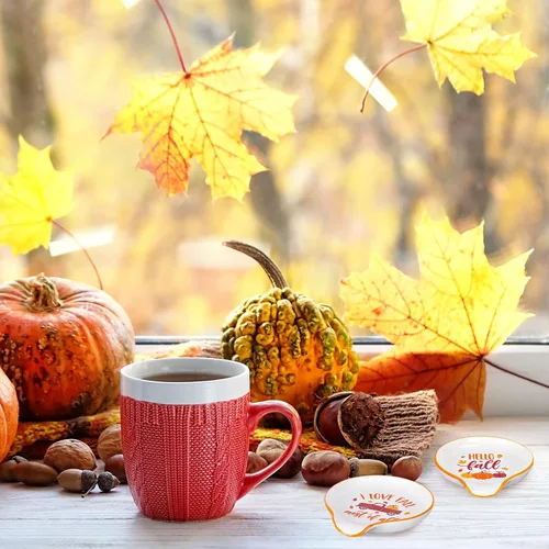Miniatura 7 de Whaline Soporte para cucharas de cerámica de otoño, camión de calabaza, pequeño soporte para cucharas de café para agitadores de café, cucharadita