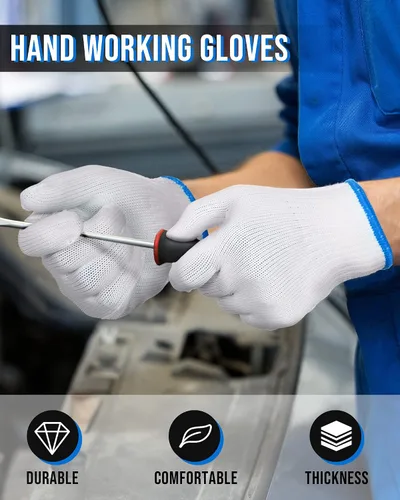 Miniatura 2 de SATINIOR 36 pares de guantes de trabajo de mano, forro de algodón blanco, guantes de seguridad para barbacoa, forro para hombres y mujeres, Ribete