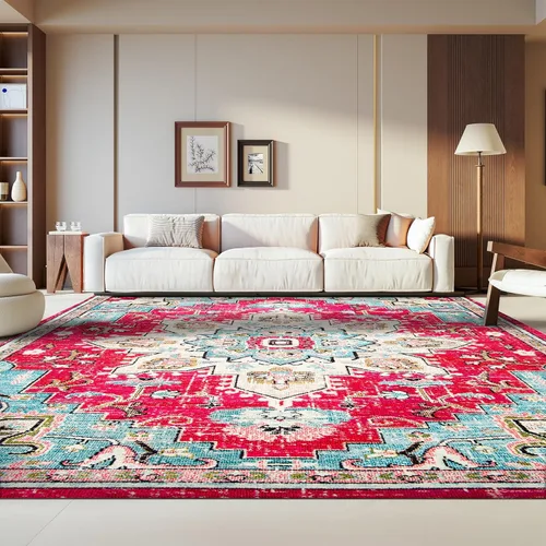 Miniatura 86 de Safavieh Madison Collection (MAD473M) Tapete redondo de 4 pies, azul y azul claro, diseño chic y bohemio desgastado de medallón, no pierde fibras