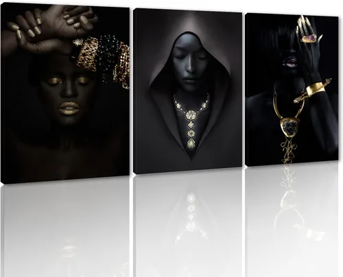 Miniatura 58 de MAMAGO Lienzo decorativo para pared, pintura de belleza dorada y negra, fotos de mujeres africanas, hermosos pósteres de mujer negra, impresiones