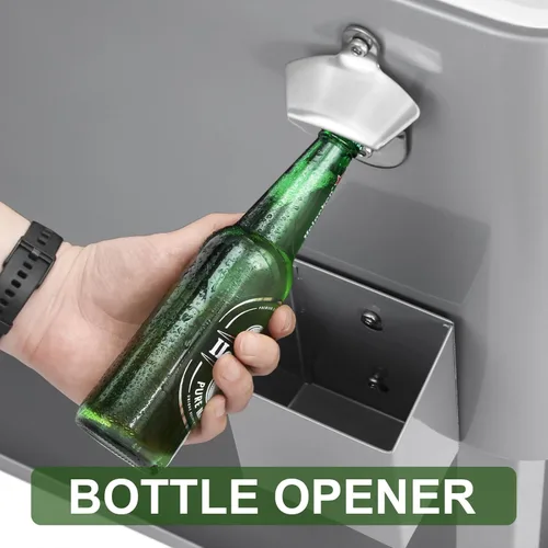 Miniatura 8 de Carrito de hielera rodante de 80 cuartos de galón, carro enfriador para patio, bar de bebidas para fiestas en el patio trasero, con soporte