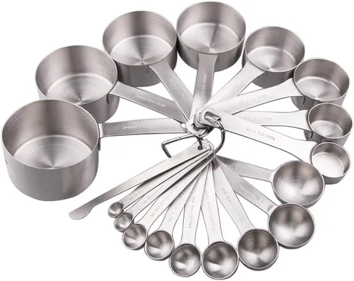 Juego de tazas y cucharas medidoras, juego de tazas y cucharas medidoras de acero inoxidable 18/8 para cocina y hornear, tazas métricas de alta