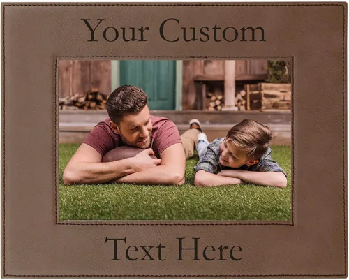 Miniatura 18 de Marco de fotos de piel sintética de cuero sintético grabado para añadir tu texto personalizado para colgar o en la mesa, marco de fotos familiares