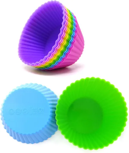 Miniatura 3 de Honbay - Juego de 12 tazas reutilizables de silicona para hornear, tazas antiadherentes para muffins, moldes para cupcakes para hacer magdalenas