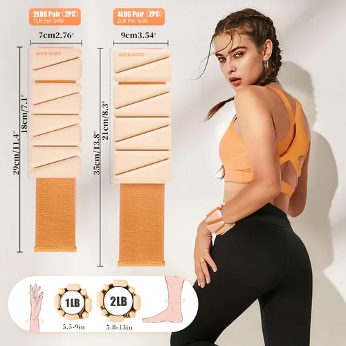 Miniatura 4 de BECOJADDE Pesas de Tobillo para Mujeres Pesas de Muñeca Juego de 2 (1 lb/2 lbs Cada Una) Peso Ajustable para Brazo y Pierna para Mujeres y Hombres