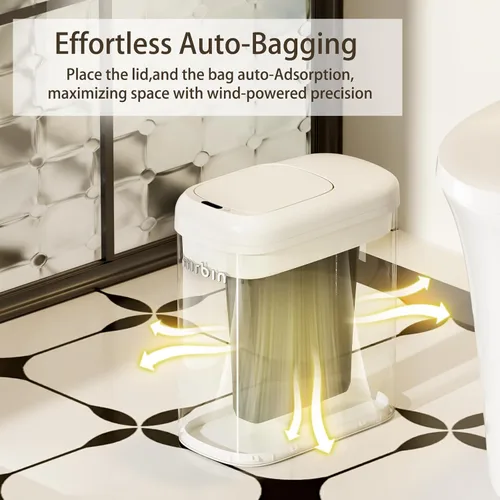 Miniatura 2 de MRBIN Bolsa de absorción con sensor de movimiento, cubo de basura de baño con tapa y ruedas, cesta de basura automática de 2.6 galones