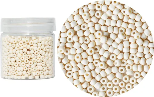 Bala&Fillic Cuentas de vidrio de color beige de 0.157 pulgadas (0.157 in), alrededor de 1400 unidades en caja 6/0 cuentas de semillas de vidrio para