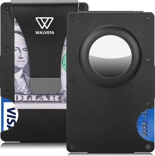 Billetera Airtag, cartera minimalista para hombres, billetera de metal delgada RFID con soporte para AirTag, bolsillo frontal compacto de aluminio