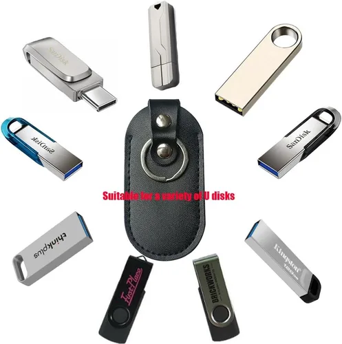 Miniatura 3 de 2 unids Dermis USB caja de almacenamiento cubierta de cuero para unidad flash USB fácil almacenamiento (elipsoid)