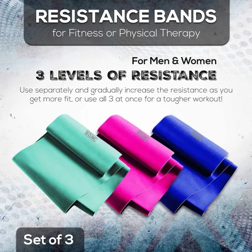 Miniatura 5 de EDX Bandas de resistencia planas de 12 pulgadas para fitness o terapia física, juego de 3 bandas sin látex