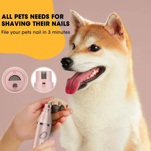 Miniatura 4 de QREEYX Kit mejorado de aseo para perros, recortador inalámbrico de patas de perro, 4 en 1, kit de aseo para mascotas de bajo ruido, molinillo de Rosa